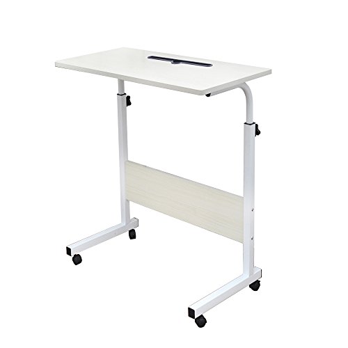 SogesFurniture Mesa Portátil Ordenador Ajustable con Ruedas, 60 * 40cm Sofá Mesa Mesas de Centro, con Ranura para Tabletar, Arce Blanco 05#3-60MP-BH