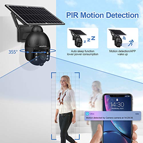 Solar Cámara de vigilancia Exterior 4G LTE, SHIWOJIA 100% Sin Cables Cámara Exterior Batería Recargable, Sensor de Movimiento PIR, Audio de 2 vías (no para LAN o WLAN).