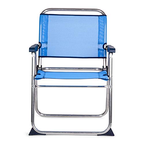 SOLENNY 50001072720088 - Silla de Playa Plegable con Respaldo Bajo Azul Aluminio Aticorrosión y Textilene de Secado Rápido Pies Estabilizadores y Mecanismo de Seguridad