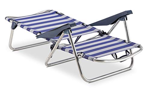 Solenny 50001072725168 50001072725168-Silla de Playa Cama Plegable 4 Posiciones Azul y Blanco Respaldo Bajo con Asas