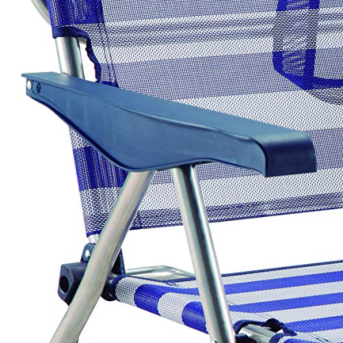 Solenny 50001072725168 50001072725168-Silla de Playa Cama Plegable 4 Posiciones Azul y Blanco Respaldo Bajo con Asas