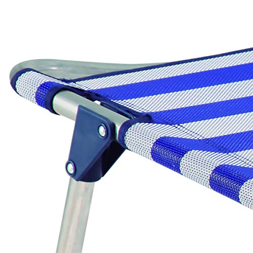 Solenny 50001072725168 50001072725168-Silla de Playa Cama Plegable 4 Posiciones Azul y Blanco Respaldo Bajo con Asas