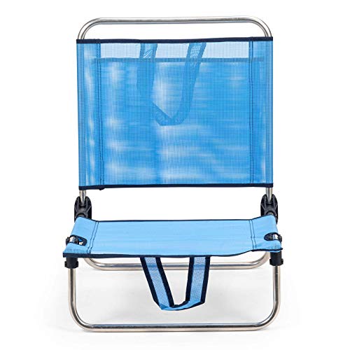 Solenny 50001072725250 8434826105250-Silla de Playa Plegable Respaldo Bajo con Bolsillo y Asas, Azul