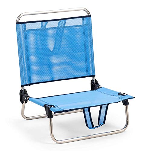 Solenny 50001072725250 8434826105250-Silla de Playa Plegable Respaldo Bajo con Bolsillo y Asas, Azul