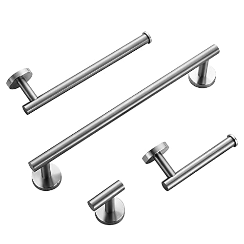 Solepearl Toallero 4 Piezas Set de Accesorios de baño, Toallero, Barra de Toallas, Soporte de Papel higiénico, Gancho de Bata Sus 304 Acero Inoxidable Moderno Plata