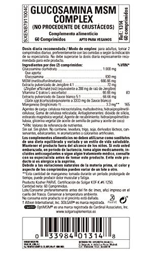 Solgar® Glucosamina MSM Complex para contribuir a la formación de tejido conectivo y colágeno para el hueso y cartílagos- 60 Comprimidos