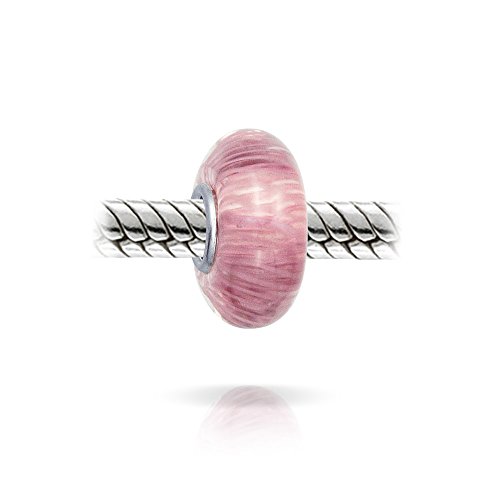 Sólido rosa malva rayado Murano glass spacer charm bead for women for teen .925 Sterling Silver Core Fits European Bracelet