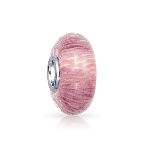 Sólido rosa malva rayado Murano glass spacer charm bead for women for teen .925 Sterling Silver Core Fits European Bracelet