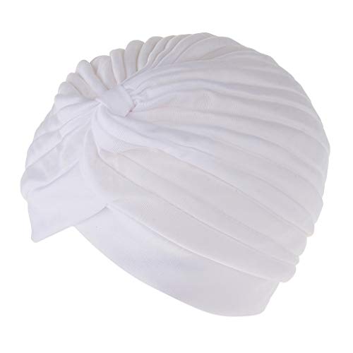 Sombrero de Cáncer Quimio Pérdida de Cabello Gorro de Indio Pañuelo Plisado de Cabeza para Mujer Vintaje - Blanco, tal como se describe