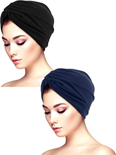 Sombreros de Turbante Suaves para Dormir de 2 Piezas Sombrero Turbante Estampado Sombrero del Sueño Gorro para la Mujer (Conjunto de Colores 4)