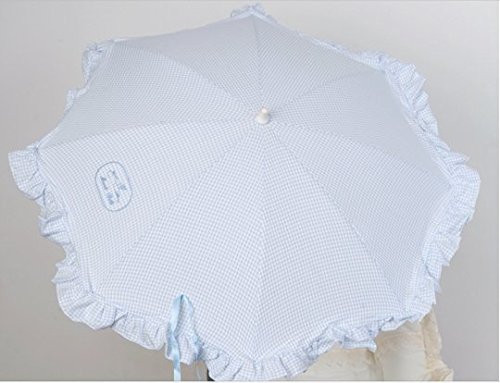 Sombrilla para silla de paseo + flexo universal. Parasol vichy azul