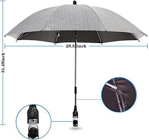 Sombrilla Universal Carrito de Bebé, Sombrilla Carrito Bebe, Sombrilla Sombrilla Universal, con Soporte para Tubos Redondos y Ovalados para Sombrilla Cochecito y Silla de Paseo Bebé, 75cm Diámetro