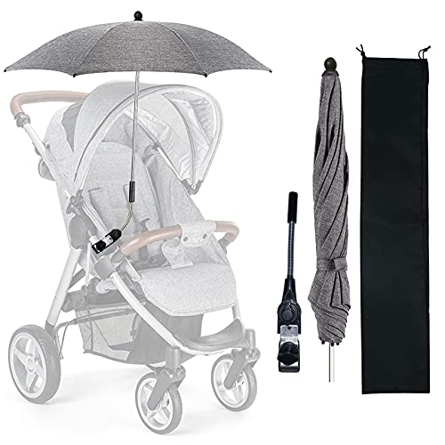 Sombrilla Universal Carrito de Bebé, Sombrilla Carrito Bebe, Sombrilla Sombrilla Universal, con Soporte para Tubos Redondos y Ovalados para Sombrilla Cochecito y Silla de Paseo Bebé, 75cm Diámetro