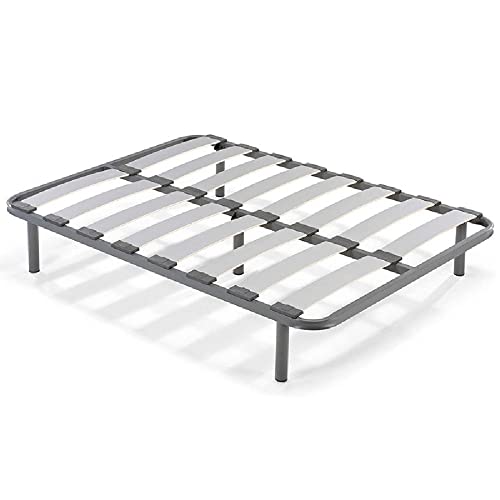 Somier Láminas De Madera De Haya Vaporizadas Con Tacos Anti-ruido, Tubo De Acero 40x30 + Juego De 5 Patas De 26cm, 135x200 cm