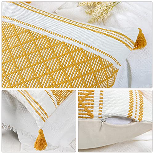 SOMYTING Funda de Cojín Decorativa Boho con Borla Funda de Almohada Cuadradas 45x45 cm Fundas Cojines Moderna Suave para Sofá Dormitorio Sala de Estar Decoración de Casa de Campo (Amarillo)