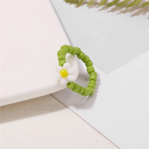 SONGER 15 Estilo Coreano Colorido Bohemia pequeño Anillo de Flores Hecho a Mano de múltiples Cuentas de arroz Anillo de Cuentas para Mujeres Regalos de joyería de Playa: