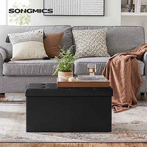 Songmics 76 x 38 x 38 cm Baúl Puff Taburete para almacenaje Plegable Carga máxima de 300 kg Negro LSF105