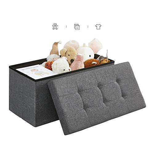 Songmics 76 x 38 x 38 cm Taburete Plegable para almacenaje Lino Gris oscuro LSF47K