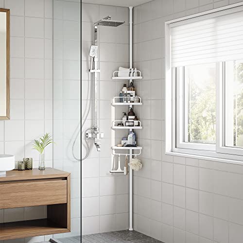 SONGMICS 85-305 cm Estantería esquinera para baño con 4 baldas Estantes para artículos de Ducha Altura Ajustable BCB001A