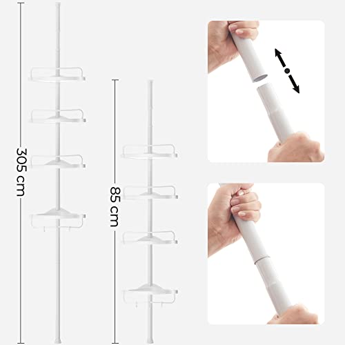 SONGMICS 85-305 cm Estantería esquinera para baño con 4 baldas Estantes para artículos de Ducha Altura Ajustable BCB001A