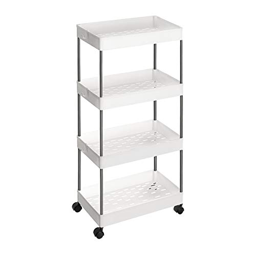 SONGMICS Carrito con ruedas, Estantería con ruedas, Carrito cocina de 4 baldas, Carrito estrecho, para baño, cocina, 40 x 22 x 86 cm, Blanco KSC10WT