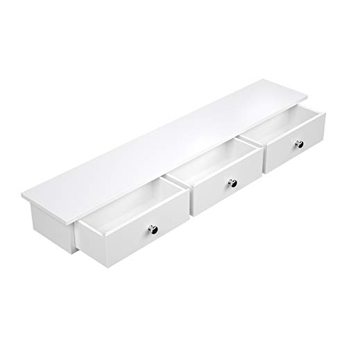 SONGMICS Estante de Pared, Estante Flotante con 3 Cajones, Estantería para Pasillo, 80 x 15 x 10 cm, para Entrada, Salón, Cocina, Pintura de Alto Brillo Blanco LWS085W01