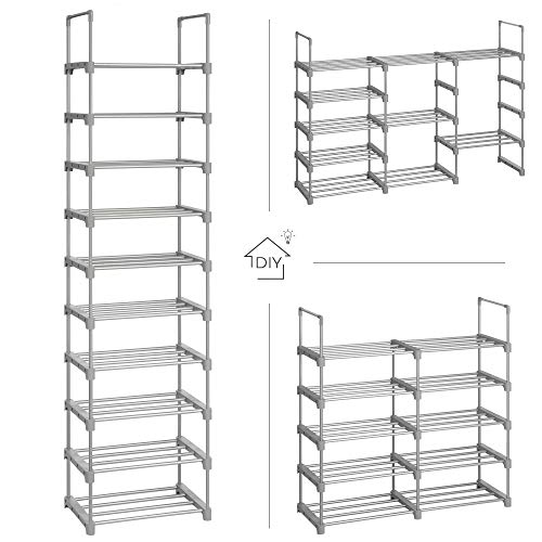 SONGMICS Estante zapatero, Estante para Zapatos de 10 niveles, Diseño bricolaje, Ahorro de espacio, para cocina dormitorio sala de estar, 45 x 30 x 174 cm, Gris LSA025G02