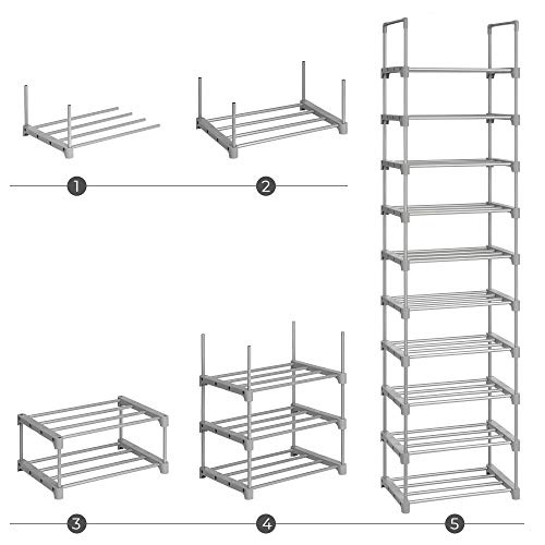 SONGMICS Estante zapatero, Estante para Zapatos de 10 niveles, Diseño bricolaje, Ahorro de espacio, para cocina dormitorio sala de estar, 45 x 30 x 174 cm, Gris LSA025G02