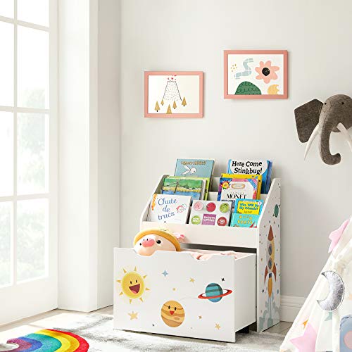 SONGMICS Estantería de Juguetes con 3 Compartimentos, Librería Infantil, Caja de Juguetes Móvil, con Ruedas, Multifuncional, para Habitación de los Niños y Sala de Juegos, Blanco, Navidad, GKR41WT