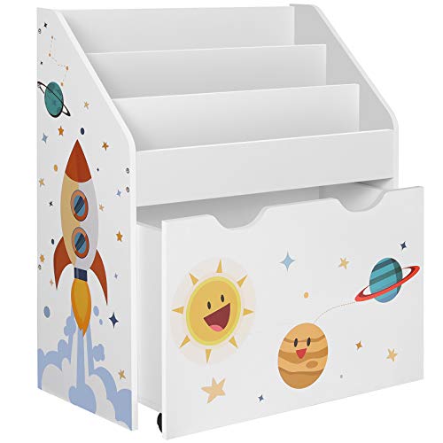 SONGMICS Estantería de Juguetes con 3 Compartimentos, Librería Infantil, Caja de Juguetes Móvil, con Ruedas, Multifuncional, para Habitación de los Niños y Sala de Juegos, Blanco, Navidad, GKR41WT