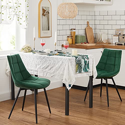 SONGMICS Juego de 2 sillas de Comedor, Sillón, Sillas tapizadas, Sillas de Cocina Modernas, con Patas de Metal, Superficie de Terciopelo, Verde LDC084C01