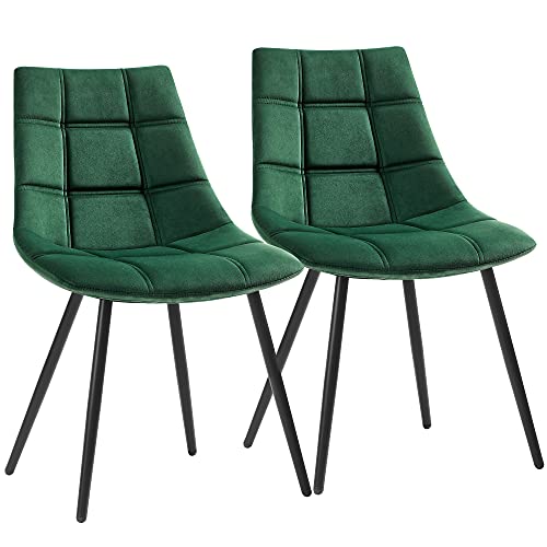 SONGMICS Juego de 2 sillas de Comedor, Sillón, Sillas tapizadas, Sillas de Cocina Modernas, con Patas de Metal, Superficie de Terciopelo, Verde LDC084C01