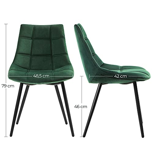 SONGMICS Juego de 2 sillas de Comedor, Sillón, Sillas tapizadas, Sillas de Cocina Modernas, con Patas de Metal, Superficie de Terciopelo, Verde LDC084C01