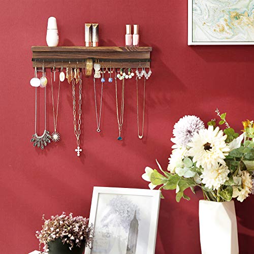 SONGMICS Organizador de Pared para Joyas, Expositor de Joyas Montado en Pared, Ganchos para Collares, Soporte para Pendientes, Pulseras, Regalo, Color Madera Ahumado, Navidad, JJS10CB