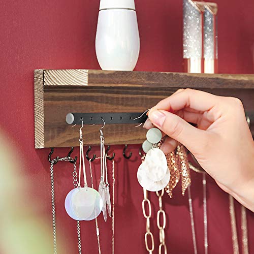 SONGMICS Organizador de Pared para Joyas, Expositor de Joyas Montado en Pared, Ganchos para Collares, Soporte para Pendientes, Pulseras, Regalo, Color Madera Ahumado, Navidad, JJS10CB