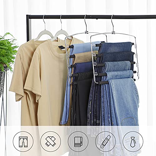 SONGMICS Perchas para Pantalones Multiple, Juego de 3, Metal, Ahorran Espacio, Estable con Acolchado Antideslizante, Barras de Columpio, para 5 Vaqueros Cada Una, Bufandas, Corbatas CRI041BK