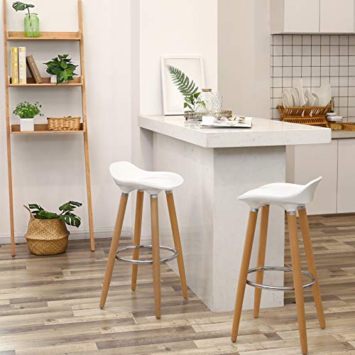 SONGMICS Set de 2 Taburetes de Bar con Patas de Madera de Haya Asiento de Plástico ABS Altura de 73 cm para Bar Cocina Comedor Bistro LJB20W