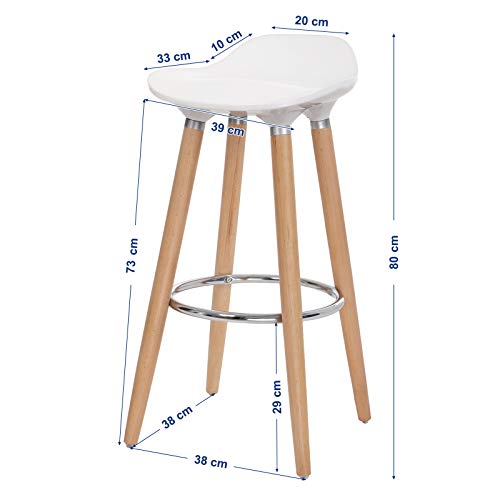 SONGMICS Set de 2 Taburetes de Bar con Patas de Madera de Haya Asiento de Plástico ABS Altura de 73 cm para Bar Cocina Comedor Bistro LJB20W