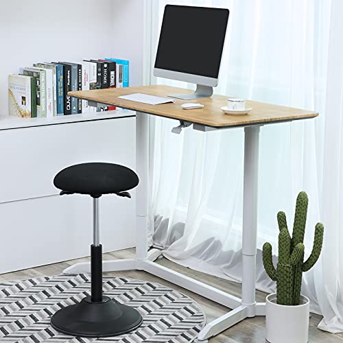 SONGMICS Taburete de Trabajo Ajustable en Altura, Taburete de Bar Giratorio 360º, Altura del Asiento 50-70 cm, con Almohadilla Inferior Antideslizante, OSC01BK