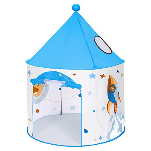 SONGMICS Tienda para Niños, Pop Up, Carpa Infantil con Bolsa de Transporte, para Interior y Exterior, Regalo para Niños, Tema Estelar, Blanco y Azul , Navidad, LPT03WB