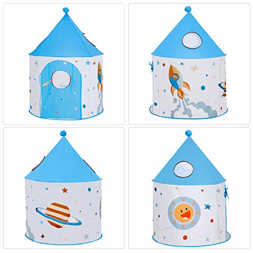 SONGMICS Tienda para Niños, Pop Up, Carpa Infantil con Bolsa de Transporte, para Interior y Exterior, Regalo para Niños, Tema Estelar, Blanco y Azul , Navidad, LPT03WB