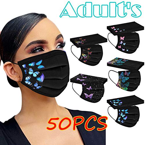 Sonnena 50PC Adultos Mujer Desechable,3 Capa Hombre PatróN De Dibujos Animados De Calabaza Halloween Ajustable para las Orejas,Oficina,Deportes al aire libre