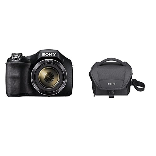 Sony DSC-H300 - Cámara compacta de 20.1 MP (pantalla de 3", zoom óptico 35x, estabilizador de imagen electrónico, vídeo HD 720p), negro + Sony LCSU11B.SYH - Bolsa de transporte para cámara/videocámara, color negro