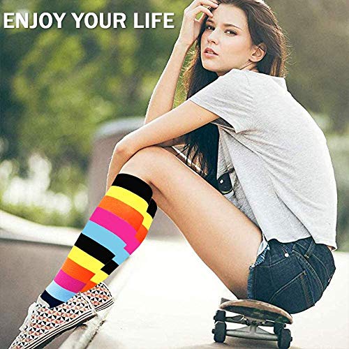 Sooverki Medias de compresión, Calcetines de compresión Mujer y Hombre, Calcetines Compresivos Enfermera para Trabajo, Ciclismo, Trotar, Correr, Deporte, Volar, Viajar A7-Multicolor-6 Pares L/XL