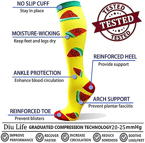 Sooverki Medias de compresión, Calcetines de compresión Mujer y Hombre, Calcetines Compresivos Enfermera para Trabajo, Ciclismo, Trotar, Correr, Deporte, Volar, Viajar A8-Multicolor-6 Paia S/M