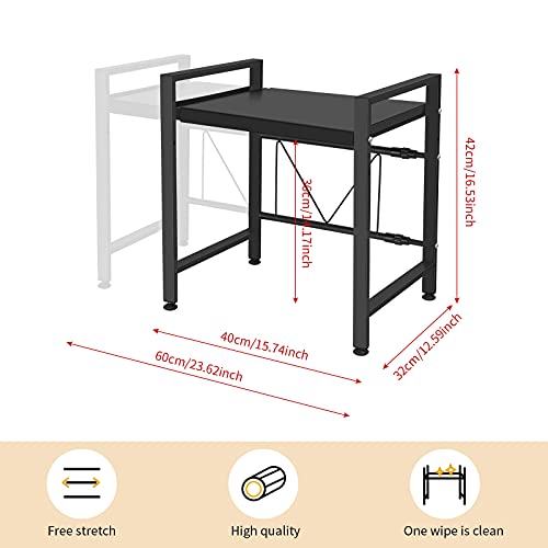 Soporte Extensible para Microondas mueble microondas Rejilla para microondas Rack de Almacenamiento ​de Horno Estante para Horno de sobre encimera de Cocina Estantería de Cocina con 3 Ganchos