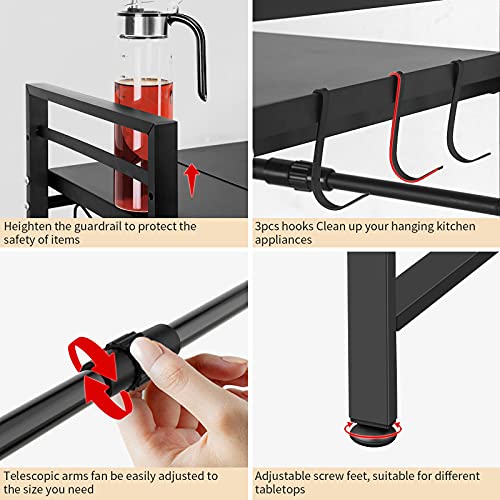 Soporte Extensible para Microondas mueble microondas Rejilla para microondas Rack de Almacenamiento ​de Horno Estante para Horno de sobre encimera de Cocina Estantería de Cocina con 3 Ganchos