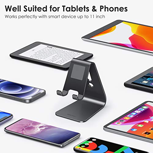 Soporte Móvil Mesa, OMOTON Soporte Teléfono de Escritorio, Base Móvil de Aluminio para iPhone 13 13 Pro 12 Pro Max 12 Mini Xiaomi Redmi 9 9S , Samsung, Huawei, iPad Mini y Otras Smartphones, Negro