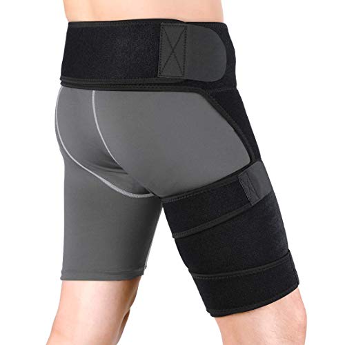 Soporte para la ingle, cinturón de soporte de compresión de neopreno ajustable para muslos y cadera para tendón de la corva tirado, dolor del nervio ciático, tendinitis por distensión muscular para ho