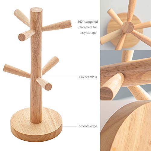 Soporte para Tazas Café, Soporte Tazas Árbol de Madera con 6 Ganchos Desmontable para Cocina Cafetería - 32 cm, Marrón